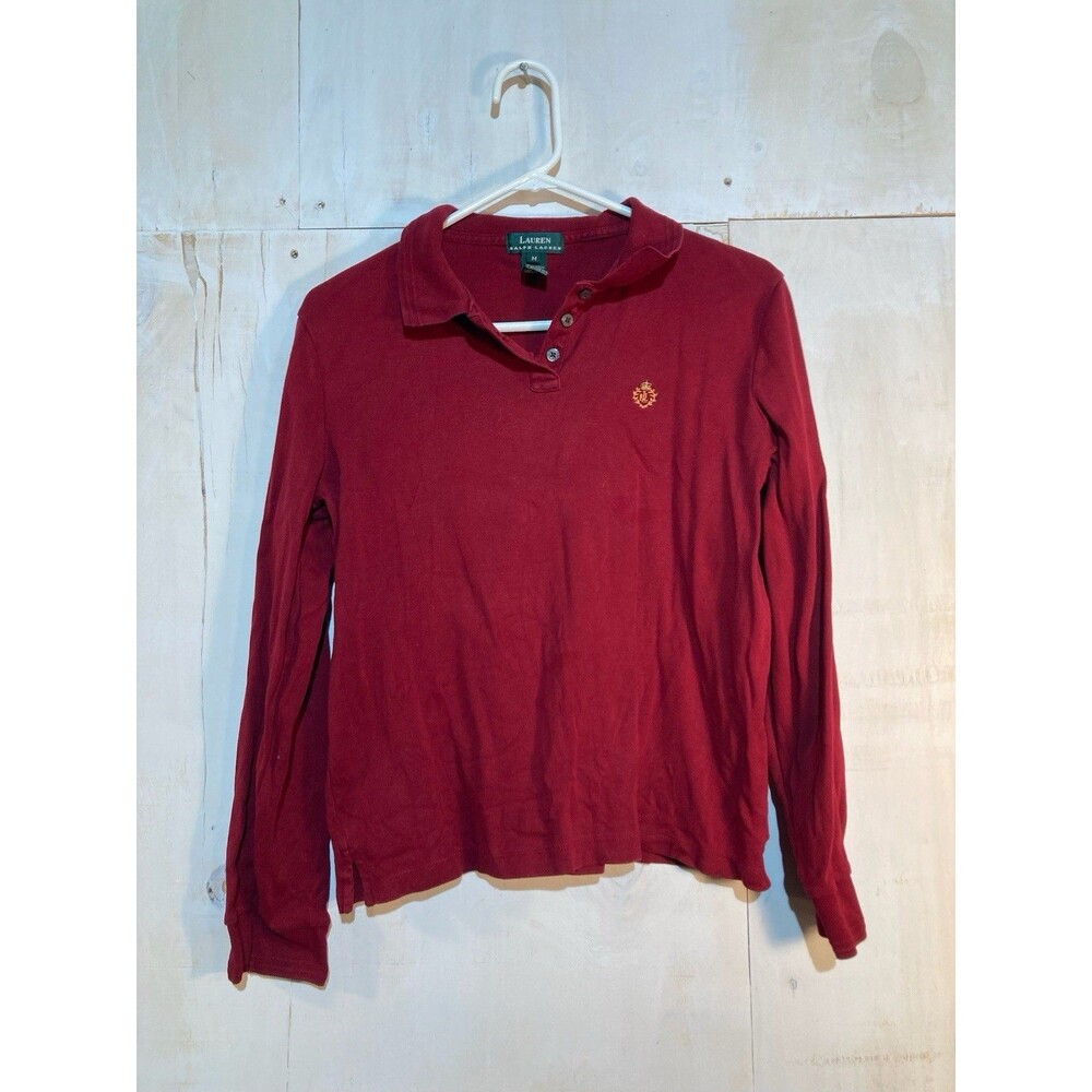Vintage‎ Ralph Lauren M Red Long Sleeve Polo Crown Crest Logo USA Cotton Preppy